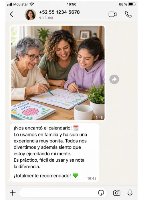 Mensaje recibido: nos encantó el calendario, lo usamos en familia y se nota la diferencia
